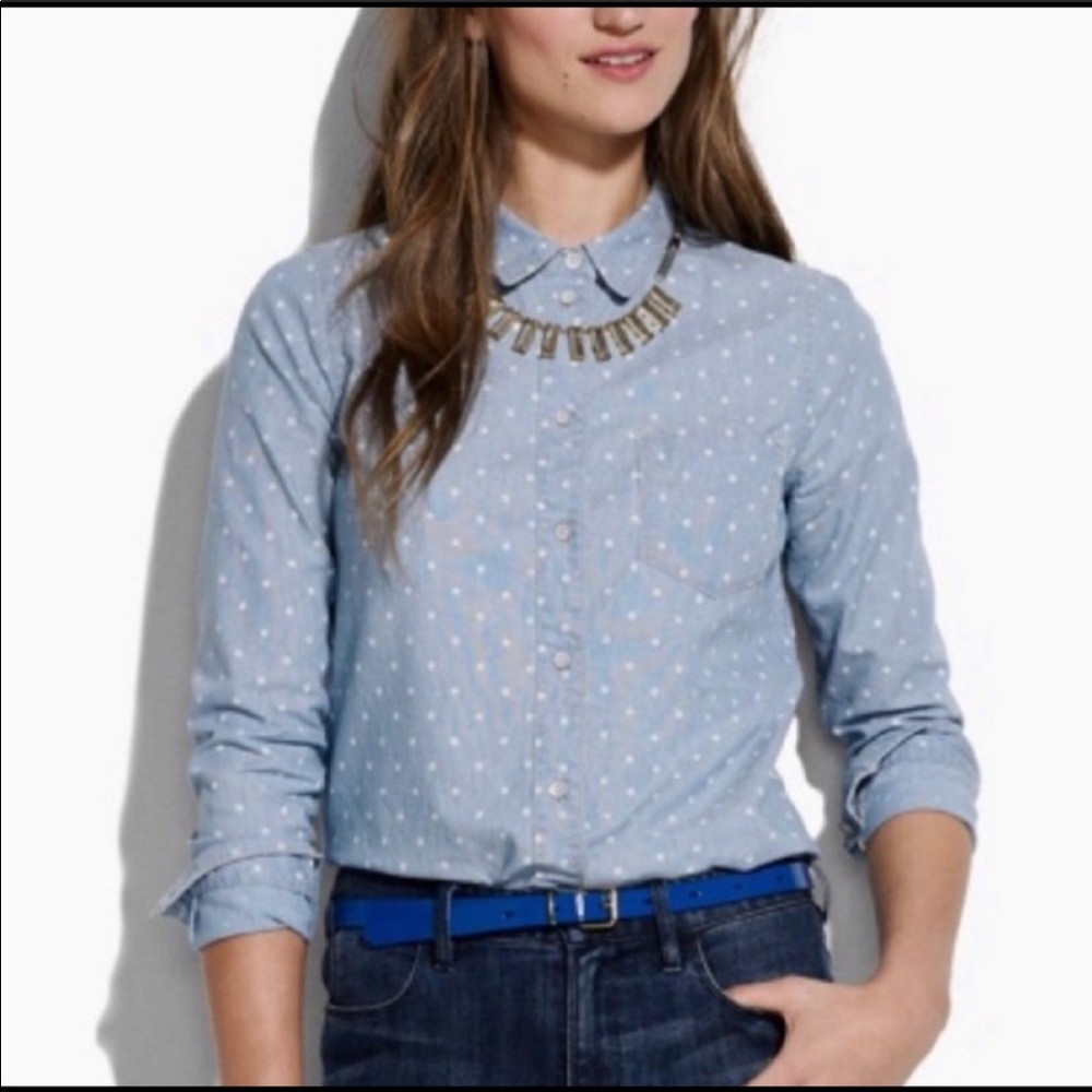 J Crew Polka Dot Chambray Shirt